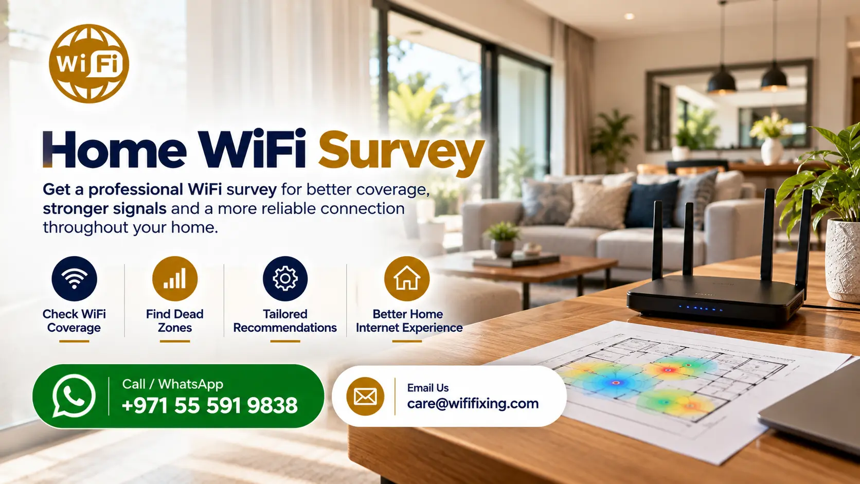 WiFi Survey Dubai, Home WiFi Survey Sharjah, Wireless Site Survey, Coverage Analysis
