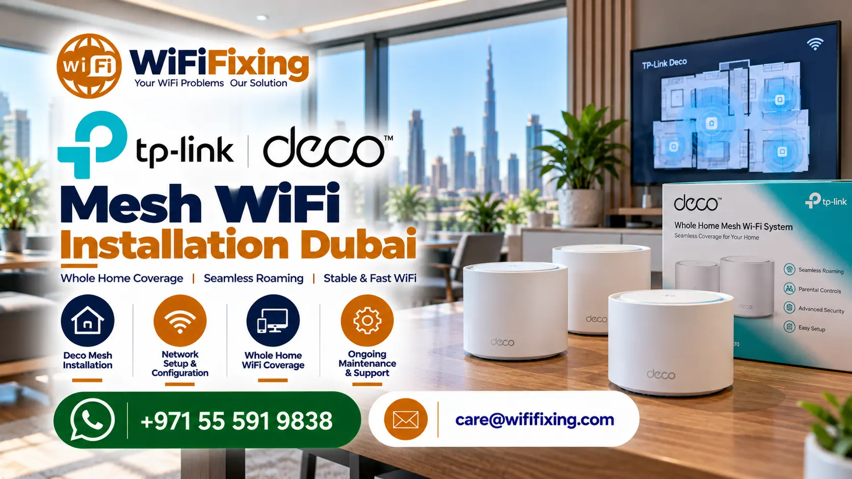TP-Link Deco Mesh WiFi Installation Dubai TP-Link Deco Setup Dubai TP-Link Deco Installation Sharjah Mesh WiFi Installation UAE TP-Link Mesh WiFi for Villas